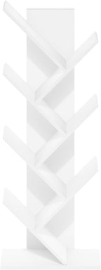 Furinno Tree Book Shelf, 7-Tier Bookshelf with Angled Open Shelf, Tree Bookcase for Room Decor, 8.4 x 15.7 x 39.4, for Organization and Storage, for Living Room, Bedroom, Home Office, White