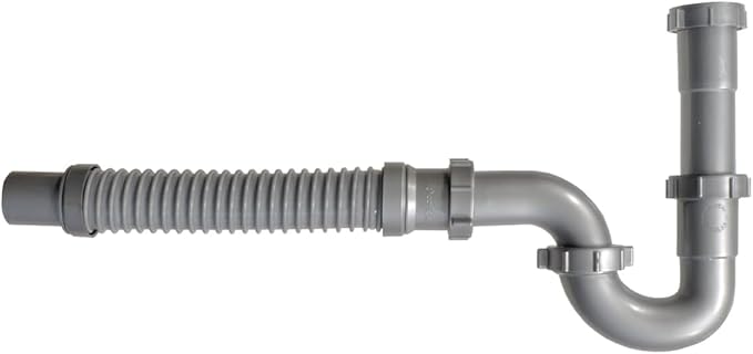 Snappy Trap Universal Flexible P Trap Bathroom Sink Drain Pipe Plumbing Kit for Home Improvement, No Leaks, Easy No Tool Installation, 9-13 Inch Flex Hose & 16 Inch Product Length (DK-105 Silver)