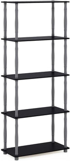 Furinno Turn-N-Tube 5-Tier Multipurpose Shelf / Display Rack / Storage Shelf / Bookshelf, Classic Tubes, Black/Grey