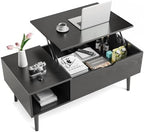 Sweetcrispy Coffee Table Lift Top Coffee Tables for Living Room,Small Rising Wooden Center Tables with Storage Shelf and Hidden Compartment, Black