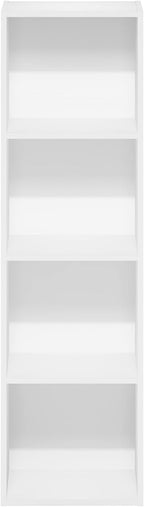 Furinno PASIR Book Shelf, 4-Tier Modern Bookshelf, Open Shelves Bookcase 9 x 12 x 42, Easy Assembly, for Living Room, Bedroom, Home Office, White
