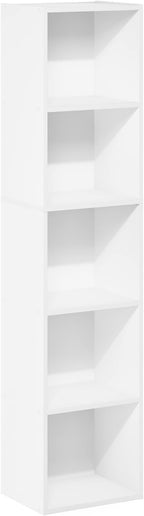 Furinno PASIR Book Shelf, 5-Tier Modern Bookshelf, Open Shelves Bookcase 9 x 12 x 52, Easy Assembly, for Living Room, Bedroom, Home Office, White