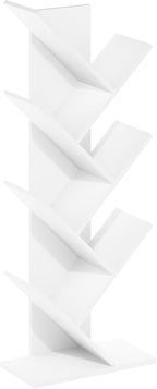 Furinno Tree Book Shelf, 7-Tier Bookshelf with Angled Open Shelf, Tree Bookcase for Room Decor, 8.4 x 15.7 x 39.4, for Organization and Storage, for Living Room, Bedroom, Home Office, White