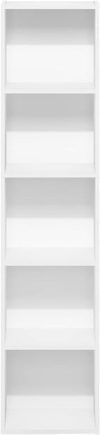 Furinno PASIR Book Shelf, 5-Tier Modern Bookshelf, Open Shelves Bookcase 9 x 12 x 52, Easy Assembly, for Living Room, Bedroom, Home Office, White
