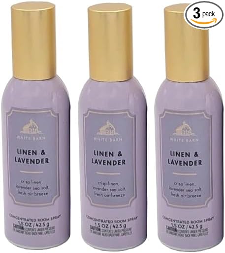Bath and Body Works Concentrated Room Spray 1.5 oz each - Pack of 3 - Packaging May Vary (Linen and Lavender)
