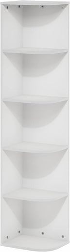 Furinno PASIR Book Shelf, 5-Tier Corner Bookshelf with Open Shelf, Standing Bookcase, 9.3 x 12 x 51.7, for Organization and Storage, for Living Room, Bedroom, Home Office, White