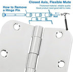 12 Pack Rounded Door Hinges 3.5 inch X 3-1/2" 5/8 Radius, Polished Chrome 3 ½ Inch Bright Sliver Interior Standard Hinge for Wood/French Style Clear Glass Doors Easy Install Hardware Accessories