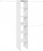 Furinno FANO Closet Organizers and Storage, 5-Tier Closet Storage Organizer with 3 Hanging Bars, Wardrobe Closet Shelf Towers, Adjustable Shelves, for Wardrobe, Bedroom, Living Room, White