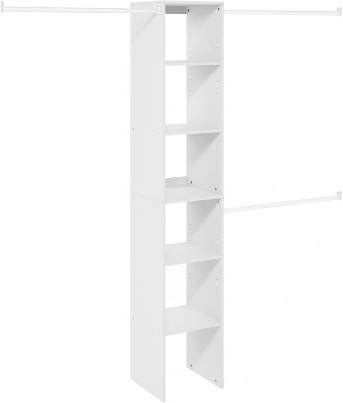 Furinno FANO Closet Organizers and Storage, 5-Tier Closet Storage Organizer with 3 Hanging Bars, Wardrobe Closet Shelf Towers, Adjustable Shelves, for Wardrobe, Bedroom, Living Room, White