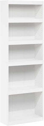 Furinno JAYA Book Shelf, 5-Tier Bookshelf, Enhanced Home Bookcase with Adjustable shelf, 9.5" x 24.5" x 71.1", for Organization and Storage, for Living Room, Bedroom, Home Office, White