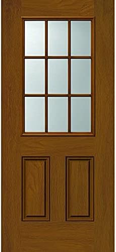 ODL Entry Door Glass Replacement for Home Improvement - 24" x 38" Exterior or Front Door Inserts Glass Kit with Energy Efficient Low-E Double Pane Tempered Clear Glass - Tan Frame in 9 Grid Pattern