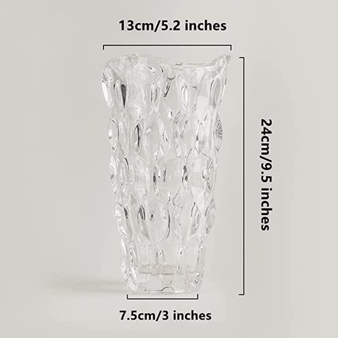 Unbreakable Flower Glass Vase 3.5lb 9.5inch Transparent vase Bohemian Style, for Centerpieces,Kitchen,Office, Living Room,Wedding,Perfect Home Decor Glass Vase (Transparent)