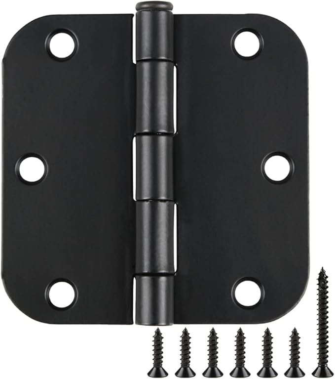 60 Pack Matte Black Door Hinges 3.5 x 3.5 Inch Interior 3 1/2 Inch No Squeak Door Hinges for Doors Rounded 5/8" Radius Corners Flat Iron Hinge 3 ½"x 3 ½" Door Hardware Controls