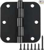 Rounded Door Hinges 3-1/2" x 3.5 inch, 5/8 Radius, Matte Black 3 ½ Inch 12 Pack