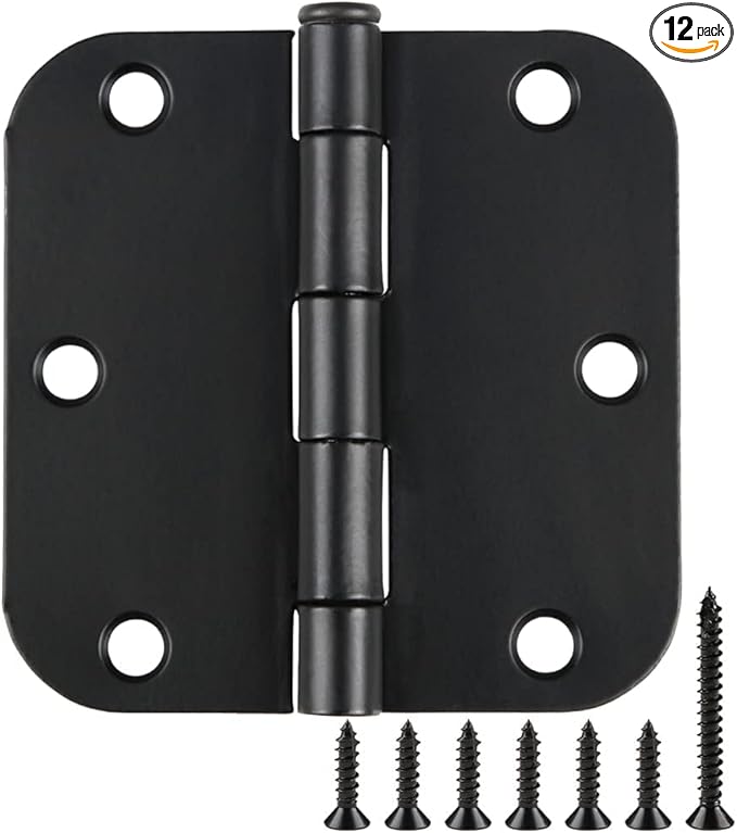 Rounded Door Hinges 3-1/2" x 3.5 inch, 5/8 Radius, Matte Black 3 ½ Inch 12 Pack