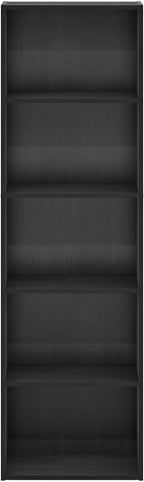 Furinno LUDER Book Shelf, 5-Tier Bookshelf, Bookcase with Open Shelves, 9.4 x 15.8 x 52, Easy Assembly, for Living Room, Bedroom, Home Office, Blackwood