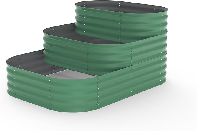 IDEALHOUSE Triple-Layer Galvanized Raised Garden Bed, 61x42x31 Inch Outdoor Modular Planter Box for Vegetables, Herbs & Flowers, 3-in-1 Open-Base Design for Deep Root Growth, Green