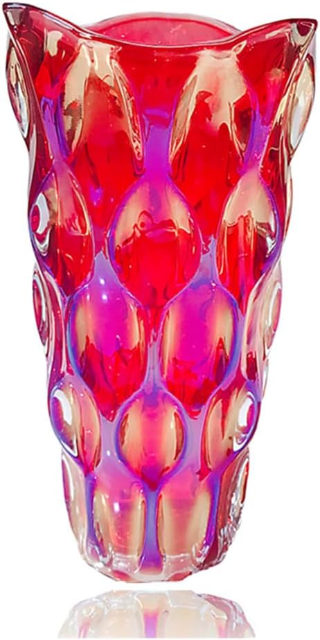 Unbreakable Flower Glass Vase 3.5lb 9.5inch Sparkle vase Bohemian Style, for Centerpieces,Kitchen,Office, Living Room,Wedding,Perfect Home Decor Glass Vase (Sparkle red)