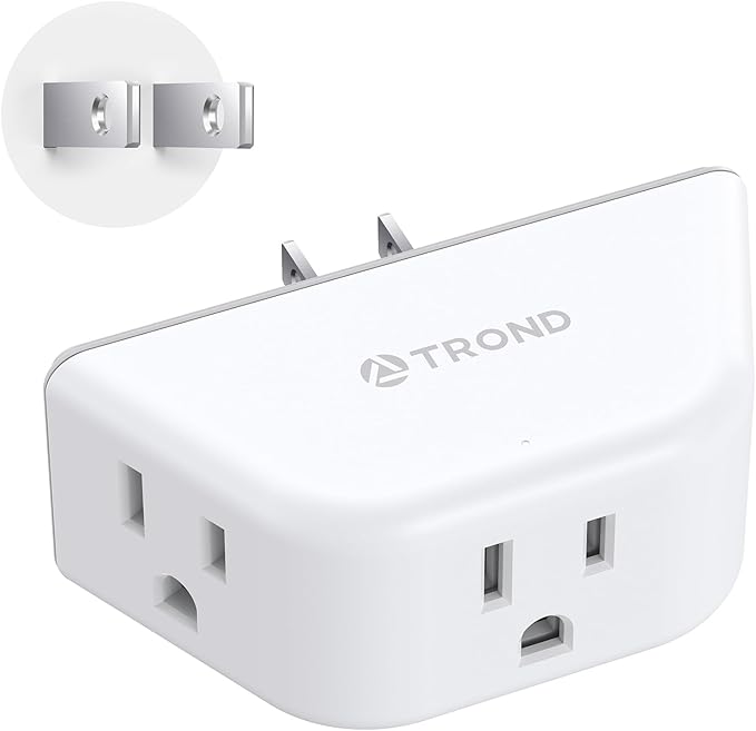 TROND 2 Prong to 3 Prong Outlet Adapter, 3-Way Angled Plug Extender with 3 AC Sockets, Wall Splitter for Non-Grounded Outlets in Old House, Cruise Essentials, White