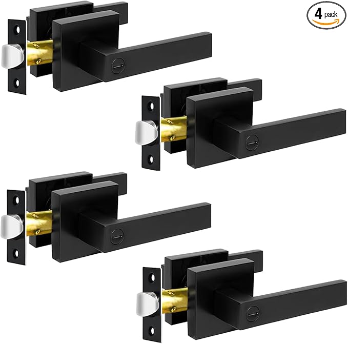 KAMOTA Privacy Door Levers, 4 Pack Matte Black Door Handles Bed and Bath Door Locks Interior Keyless Locksets, Left and Right Hand Reversible