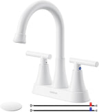 Bathroom Faucets for Sink 3 Hole, Hurran 4 inch Bathroom Sink Faucet with Pop-up Drain and Supply Hoses, Stainless Steel Lead-Free Centerset Faucets for Sink Vanity RV, White