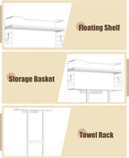 Towel Racks for Bathroom 31inch Wall Mounted Towel Rack,Floating Shelf with Wood Plank,Towel Storage for Bathroom Can Holds 6 Large Rolled Towels,All White