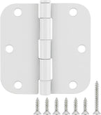 6 Pack 3.5 Inch Door Hinges White Matte Rounded 3 1/2 Inch Noise Free Iron Residential Standard Hinge for Interior Doors,House/Flat/Apartment/Dorm/Loft/Hut/Cottage-TCDHINGES Factory Hardware 3 ½"