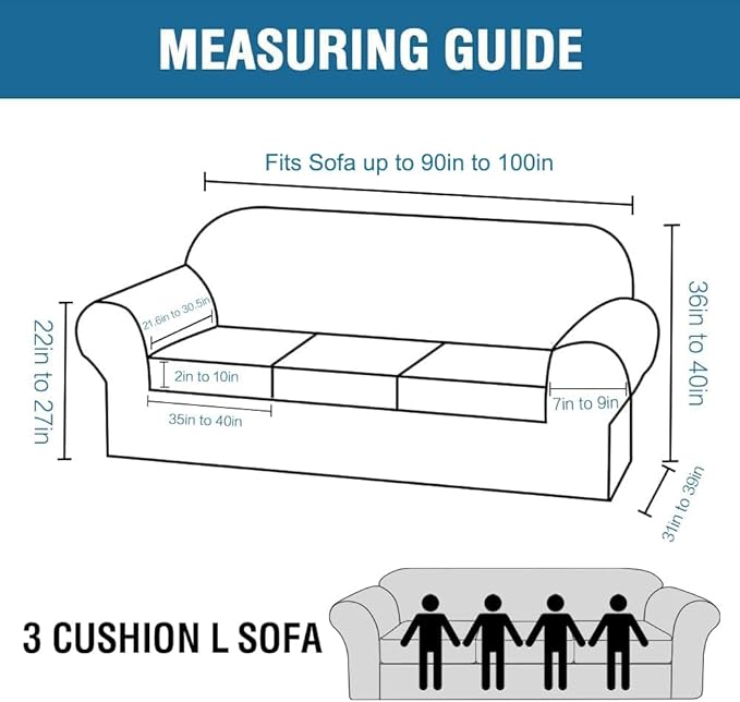 H.VERSAILTEX 4 Piece Stretch Sofa Covers for 3 Cushion Couch Covers for Living Room Furniture Slipcovers (Base Cover Plus 3 Seat Cushion Covers) Thicker Jacquard Fabric (Large Sofa, Loden Frost)