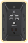 Black Multi Plug Outlet, HANYCONY Outlet Extender with 4 USB Ports (2 USB C) and Night Light, 1050J Surge Protector, Wall Mount, Outlet Splitter for Bathroom Kicthen Camper Dorm Room Essentials