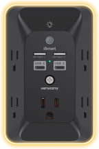 Black Multi Plug Outlet, HANYCONY Outlet Extender with 4 USB Ports (2 USB C) and Night Light, 1050J Surge Protector, Wall Mount, Outlet Splitter for Bathroom Kicthen Camper Dorm Room Essentials