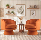 CANMOV Swivel Accent Chair with Armrest Set of 2, Modern 360 Degree Swivel Barrel Chair with Curve Back and Soft Cushion, Comfy Velvet Round Armchair Single Sofa for Living Room, Waiting Room, Orange