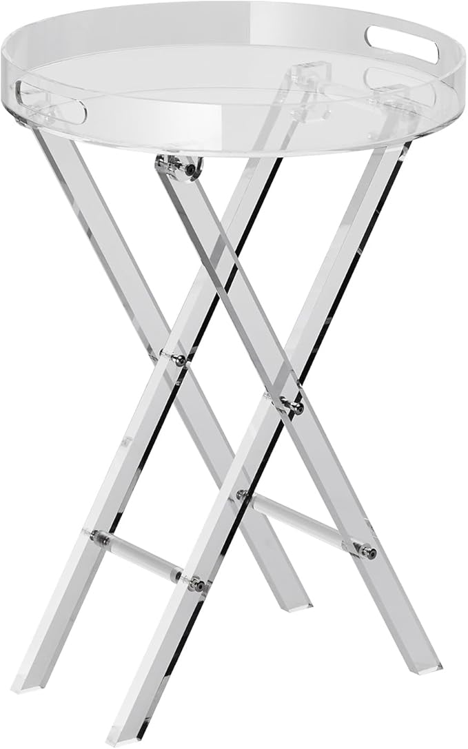 VEVOR Acrylic Folding Tray Table, Acrylic End Table with Folding X Leg, Clear Acrylic Side Table for Coffee, Drink, Food, Snack for Living Room & Bedroom