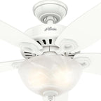 Hunter 42 inch Indoor Ceiling Fan with LED Light - White Ceiling Fan with Pull Chain, For Bedroom or Living Room, Standard Mount, No Remote, 5 Blades, Includes Bulbs - Builder 52217, Snow White