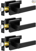 KAMOTA Privacy Door Levers, 3 Pack Matte Black Door Handles Bed and Bath Door Locks Interior Keyless Locksets, Left and Right Hand Reversible