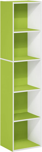 Furinno PASIR Book Shelf, 5-Tier Modern Bookshelf, Open Shelves Bookcase 9 x 12 x 52, Easy Assembly, for Living Room, Bedroom, Home Office, Green/White