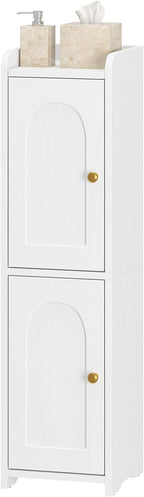 Bathroom Storage Cabinet, Small Corner Floor Cabinet with 2 Doors and Adjustable Shelf, Narrow Toilet Paper Cabinets, Bathroom Organizer for Small Spaces, 7.9" D x 7.9" W x 29.5" H White