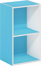 Furinno PASIR Book Shelf, 2-Tier Modern Bookshelf, Open Shelves Bookcase 9 x 12 x 21, Easy Assembly, for Living Room, Bedroom, Home Office, Light Blue/White
