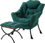 Tiita Lazy Chair with Ottoman, Green Modern Large Accent Chair, Comfy Leisure Sofa Armchair with Ottoman, Reading Chair with Footrest for Bedroom, Living Room, Dorm Rooms, Green