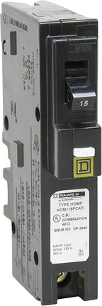 Square D by Schneider Electric Homeline 15 Amp Mini Circuit Breaker, 1 Pole, 120V AC, 10kA Breaking Capacity, Plug in Mount, CAFI/CAFCI, Residential Use (HOM115PCAFIC)