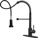 DJS Kitchen Faucets with Pull Down Sprayer Oil Rubbed Brozone -Single Handle 1 or 3 Holes Spring Kitchen Sink Faucet with Deck Plate for Farmhouse RV Vessel Basin