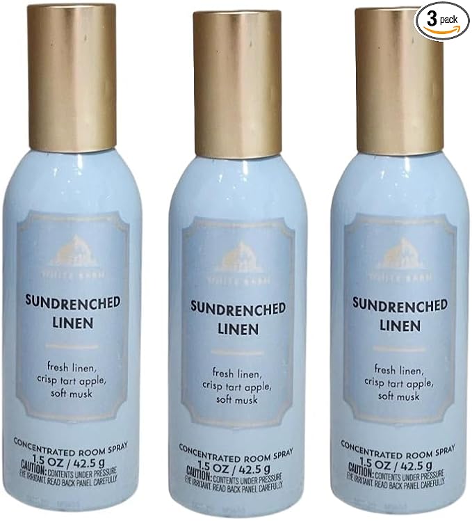 Bath and Body Works Concentrated Room Spray 1.5 oz each - Pack of 3 - Packaging May Vary (Sundrenched Linen)
