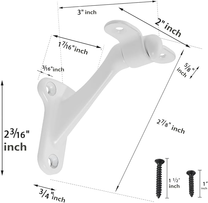 khtumeware 6 Pack 3 Inch White Hand Rail Bracket Heavy Duty Hardware for Stairways, Home or Office Vintage Stair Support Handrail Brackets