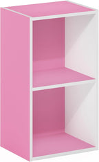 Furinno PASIR Book Shelf, 2-Tier Modern Bookshelf, Open Shelves Bookcase 9 x 12 x 21, Easy Assembly, for Living Room, Bedroom, Home Office, Pink/White