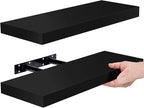 Sorbus Floating Shelves for Wall - Set of 2 Black Wood Wall Shelves for Living Room, Kitchen, Bedroom, Bathroom Storage - 16" Book Shelf for Wall Decor, Home Decor, Farmhouse, Frames & Trophy Display