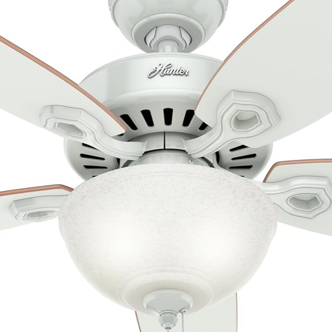 Hunter 52 inch Indoor Ceiling Fan with LED Light - White Ceiling Fan with Pull Chain, For Bedroom or Living Room, Standard Mount, No Remote, 5 Blades, Includes Bulbs - Builder Deluxe 53089, White