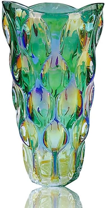 Unbreakable Flower Glass Vase 3.5lb 9.5inch Sparkle vase Bohemian Style, for Centerpieces,Kitchen,Office, Living Room,Wedding,Perfect Home Decor Glass Vase (Sparkle Green)