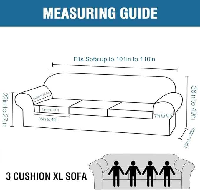 H.VERSAILTEX 4 Piece Stretch Sofa Covers for 3 Cushion Couch Covers for Living Room Furniture Slipcovers (Base Cover Plus 3 Seat Cushion Covers) Upgraded Thicker Jacquard Fabric (XL Sofa, Loden Frost)