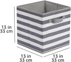 Amazon Basics Collapsible Fabric Storage Bins with Handles, Cube Organizer for Organizing, 13"x13"x13", White/Light Grey Stripe, 6-Pack