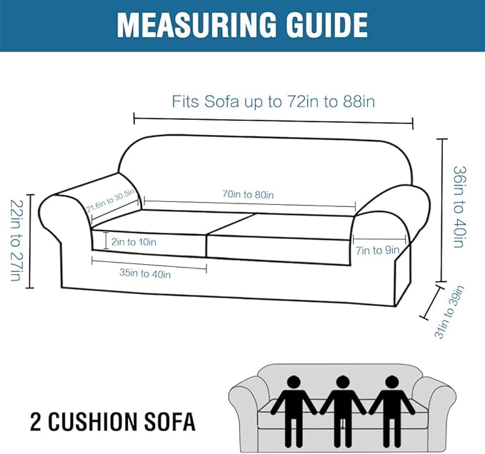 H.VERSAILTEX 3 Piece Stretch Sofa Covers for 2 Cushion Sofa Couch Covers for Living Room Sofa Slipcovers (Base Cover Plus 2 Seat Cushion Covers) Thicker Jacquard Fabric(Large Sofa, Chocolate)