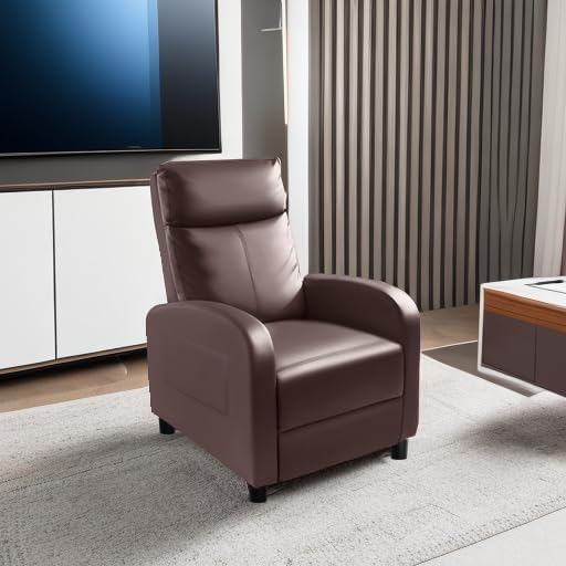 Homall Recliner Chair, Recliner Sofa for Adults, Recliners Home Theater Seating with Lumbar Support, Reclining Sofa Chair for Living Room (Leather, Brown)